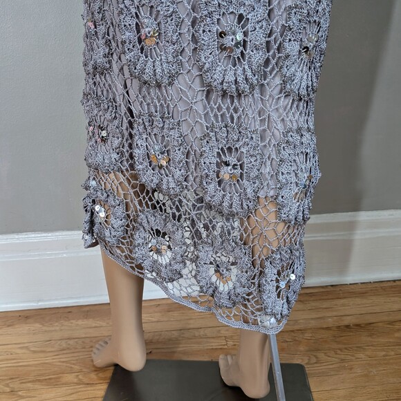 Vintage 90s y2k Newport News Gray Maxi Dress Crochet Beachy Fairycore Sequins M - Picture 10 of 11